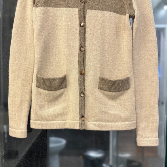 Derek Lam Cashmere Color-Block Button-Up Cardigan Sweater (Beige/Taupe) - Picture 12 of 15